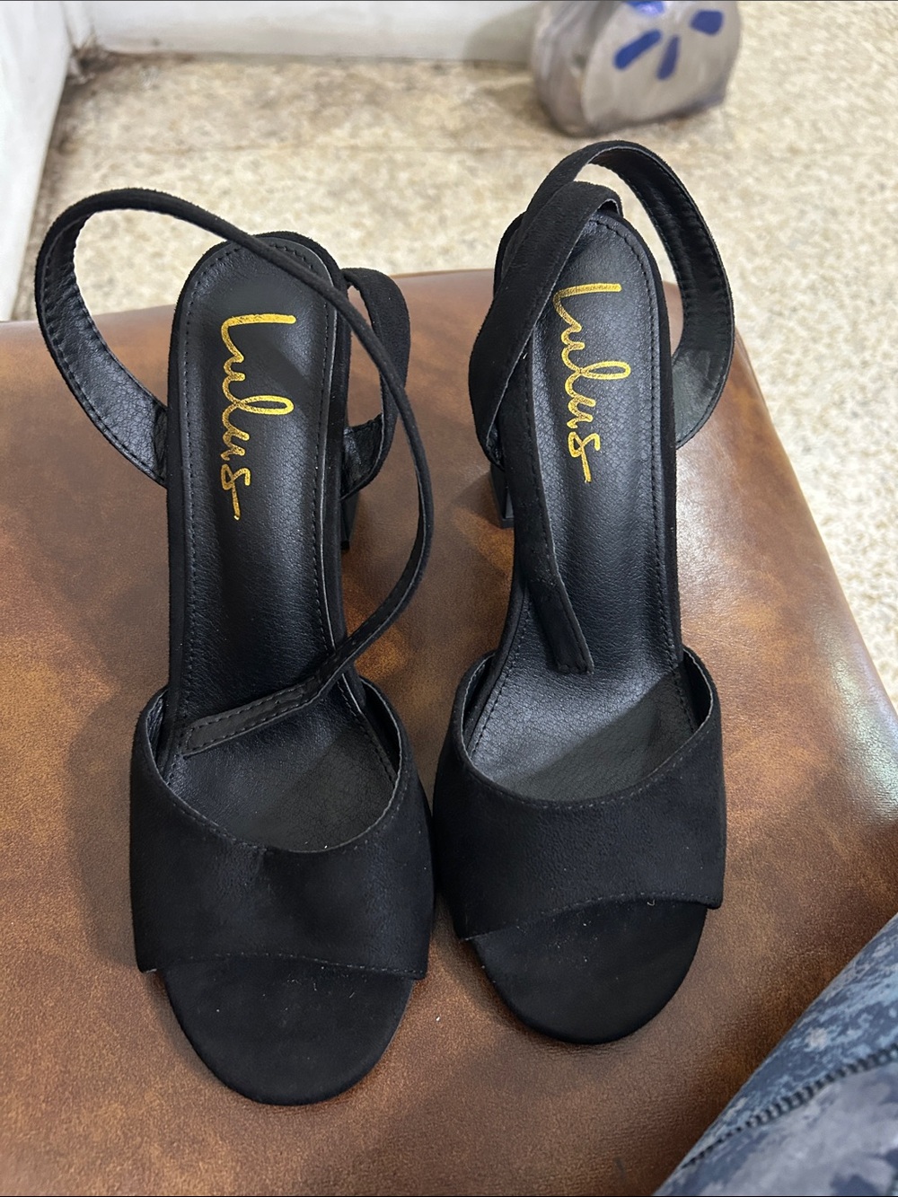Lulu's Black Suede Strappy Open-Toe Heels